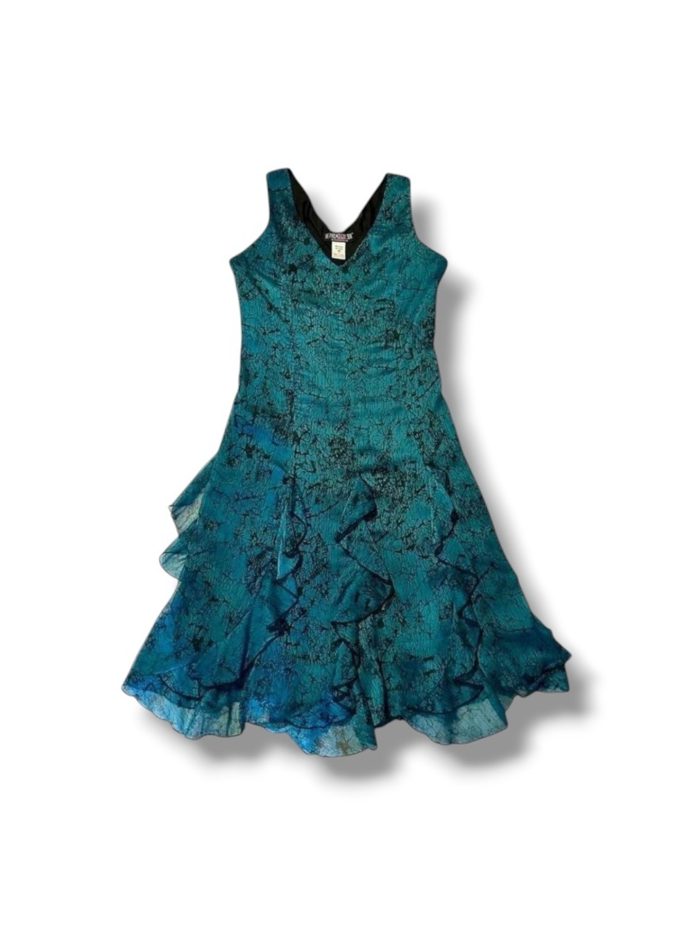 The Pyramid Collection Y2K Fairycore Lace Up Back Ruffle Turquoise Midi Dress SM